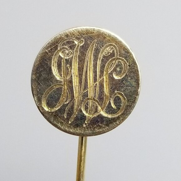 Vintage J.W.L Monogram Stick Pin, Round Gold Tone Unisex Brooch Initials Letters - Picture 1 of 9